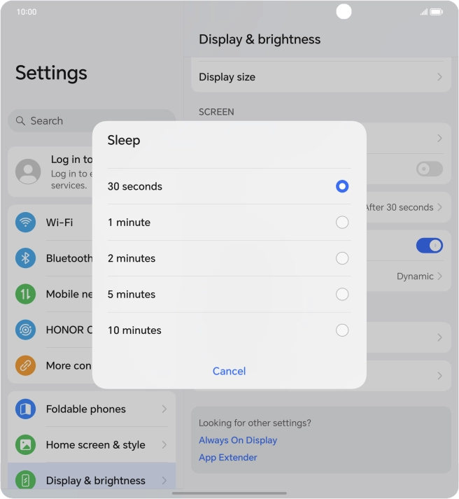 Press the required setting.