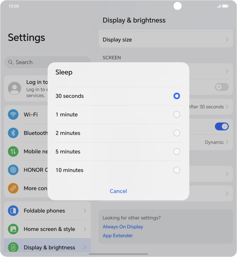 Press the required setting.