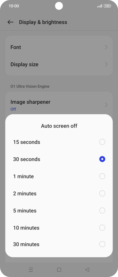 Press the required setting.