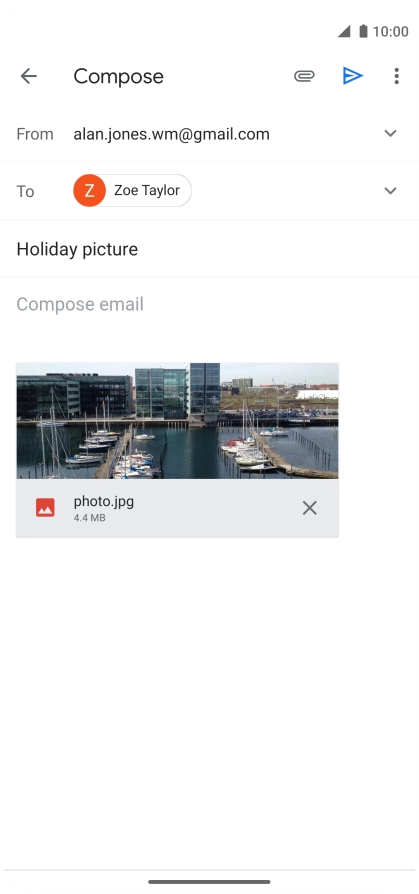 Press the text input field and write the text for your email message.