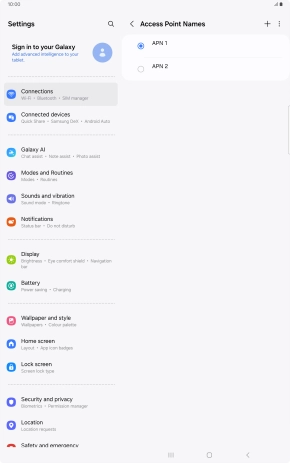 Press the field next to the data connection to activate it.
