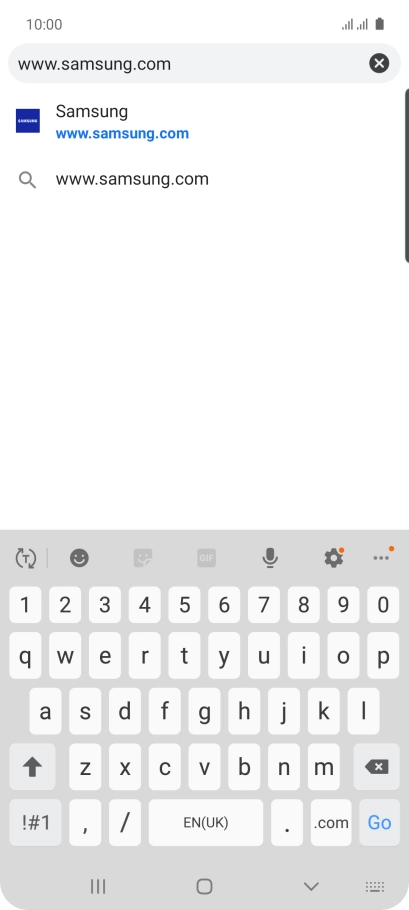 Key in the address of the required web page and press Go.