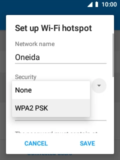 Select WPA2 PSK to password protect your Wi-Fi hotspot.