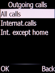 Select the required barring type and press the Left selection key.