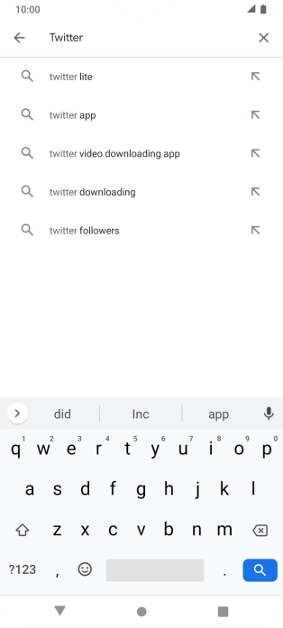 Key in Twitter and press the search icon.