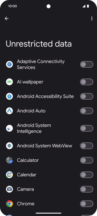 Press the indicators next to the required apps to turn the function on or off.