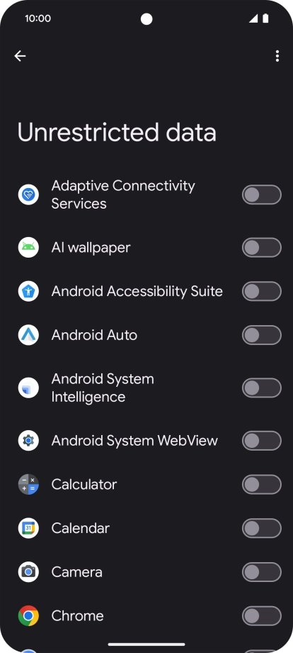Press the indicators next to the required apps to turn the function on or off.