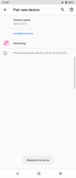 Press the required Bluetooth device and follow the instructions on the screen to pair the device with your phone.