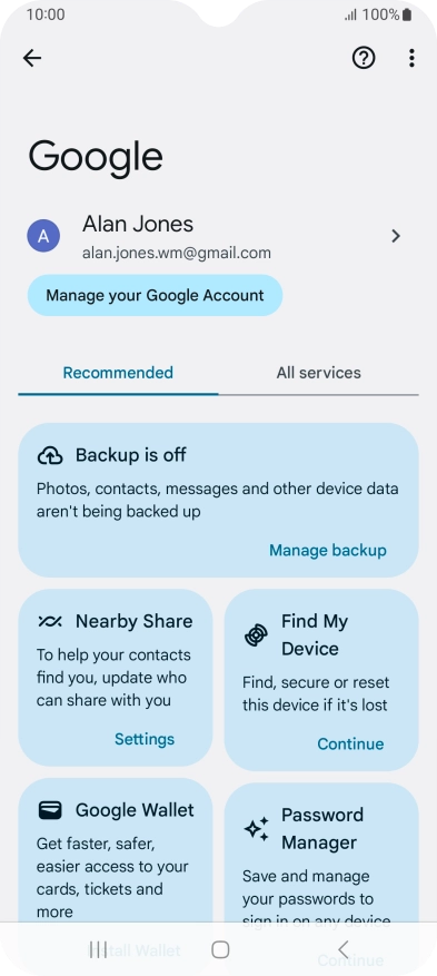 Press Manage backup.