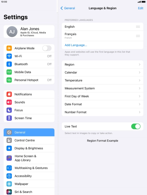 To subsequently select another language as the default language, press the move icon next to the required language and drag it to the top of the list.