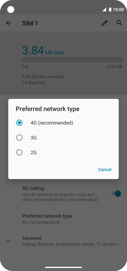 Press the required network mode.