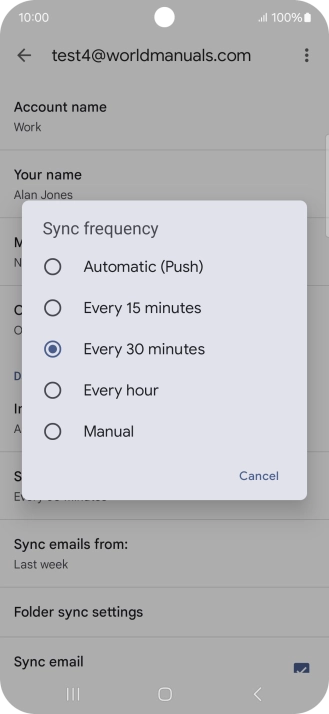 Press the required setting.