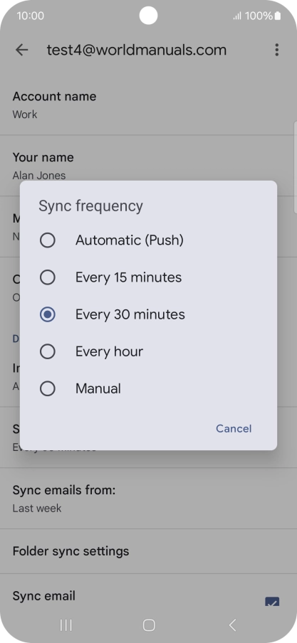 Press the required setting.