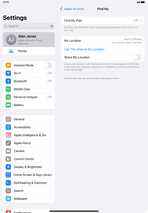 Press Find My iPad.