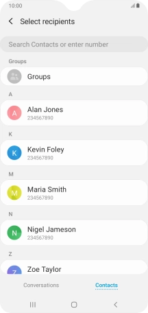 Press the search field and key in the first letters of the recipient's name.