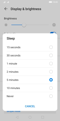 Press the required setting.