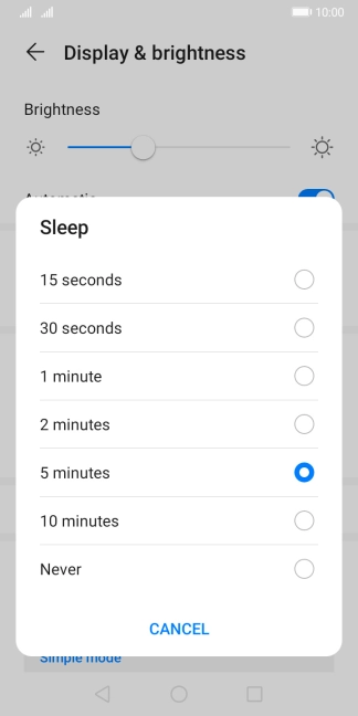 Press the required setting.
