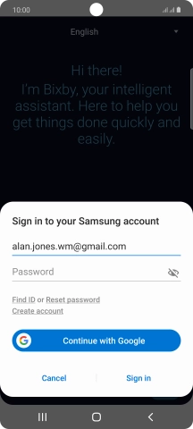 Press Password and key in the password for your Samsung account.