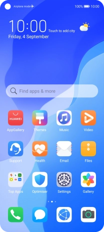 The flight mode icon shows that flight mode is turned on.