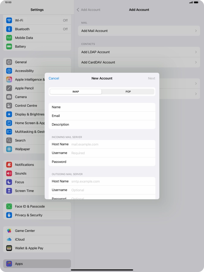 Press IMAP.