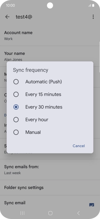 Press the required setting.