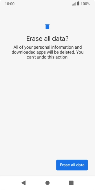 Press Erase all data. Wait a moment while the factory default settings are restored. Follow the instructions on the screen to set up your phone and prepare it for use.