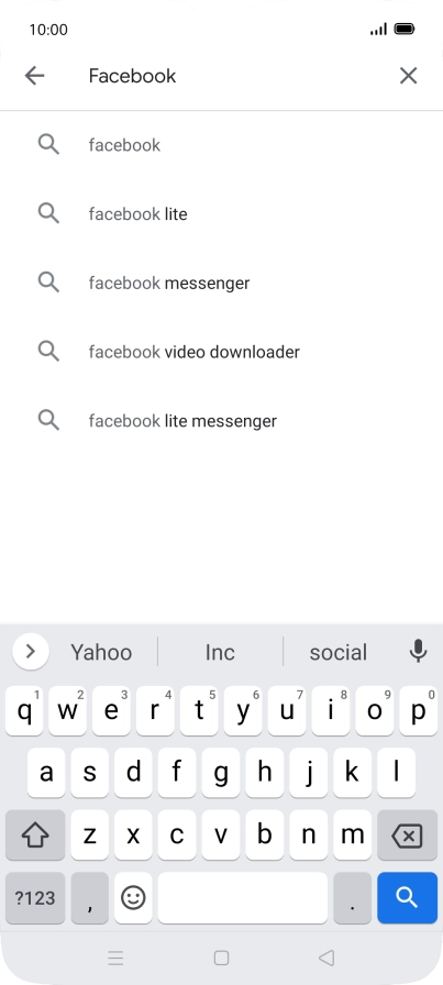 Key in Facebook and press the search icon.
