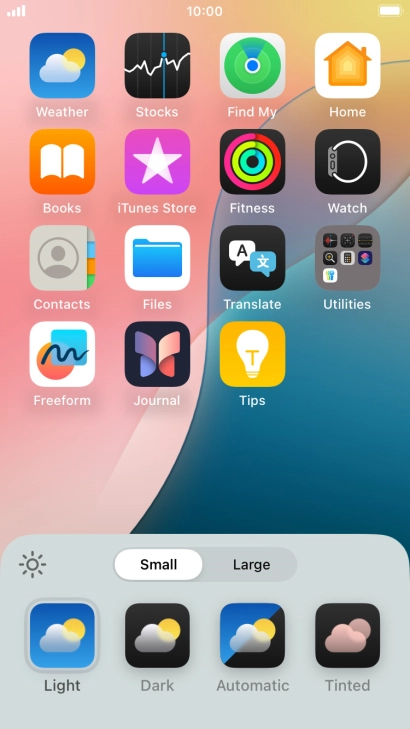 Press the required setting to select the size of app icons on the home screen.