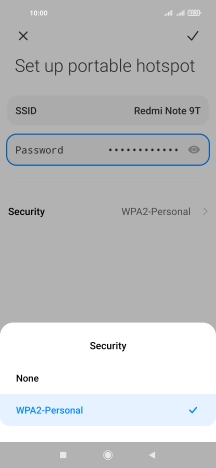 Press WAP2-Personal to password protect your Wi-Fi hotspot.