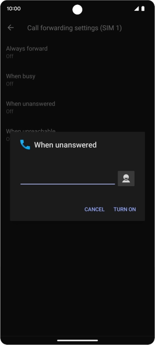 Key in +447836121121 and press TURN ON.