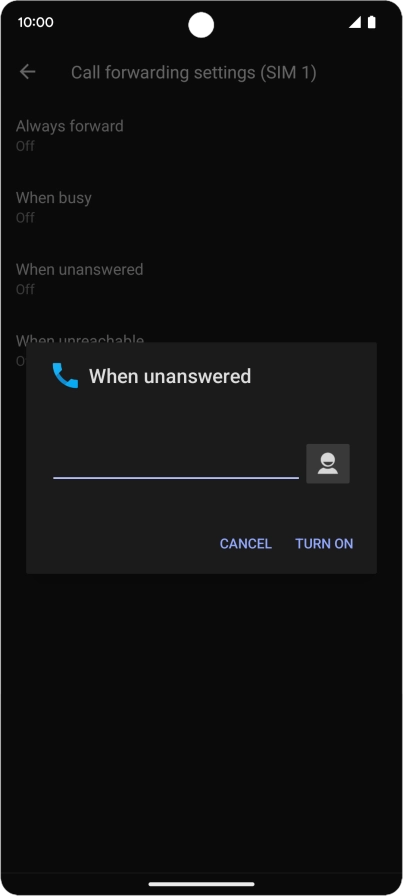 Key in +447836121121 and press TURN ON.