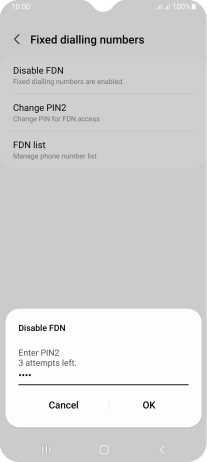 Key in your PIN2 and press OK. The default PIN2 is 1111.