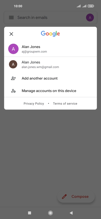 Press the required email account.