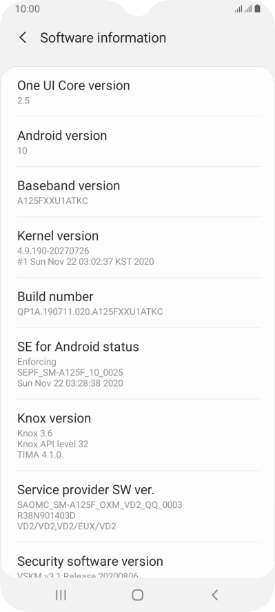 Your phone's software version is displayed below Android version.