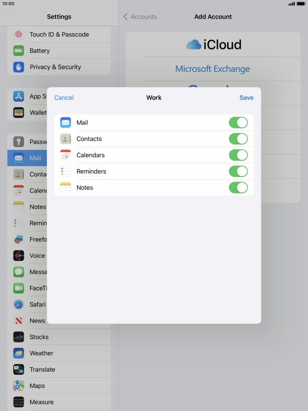 Press the indicators next to the required data types to turn synchronisation of each data type on or off.