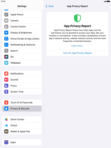 Press Turn On App Privacy Report to turn on the function.
