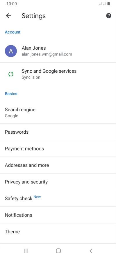 Press Privacy and security.
