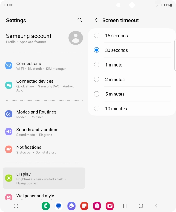 Press the required setting.
