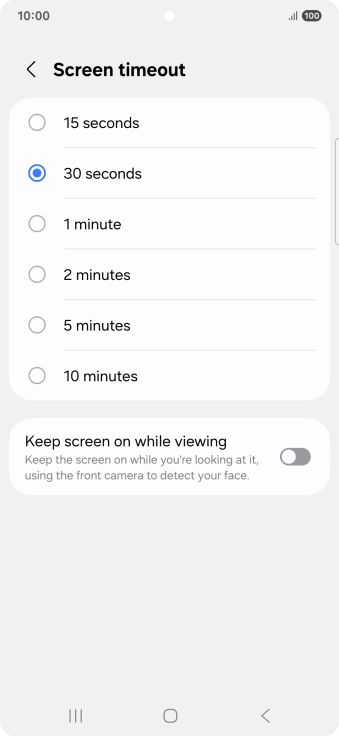 Press the required setting.