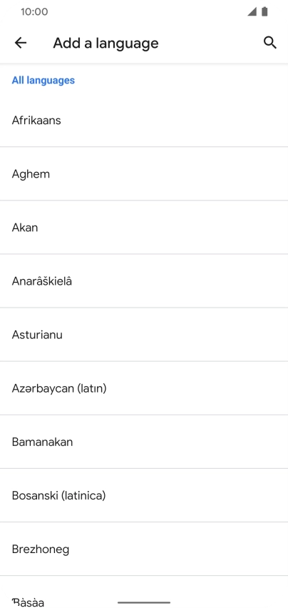 Press the required language to add it to the list of phone languages.