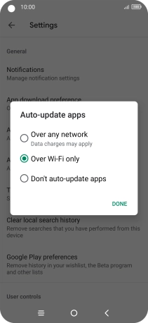 To turn on automatic update of apps using mobile network, press Over any network.