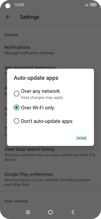 To turn on automatic update of apps using mobile network, press Over any network.