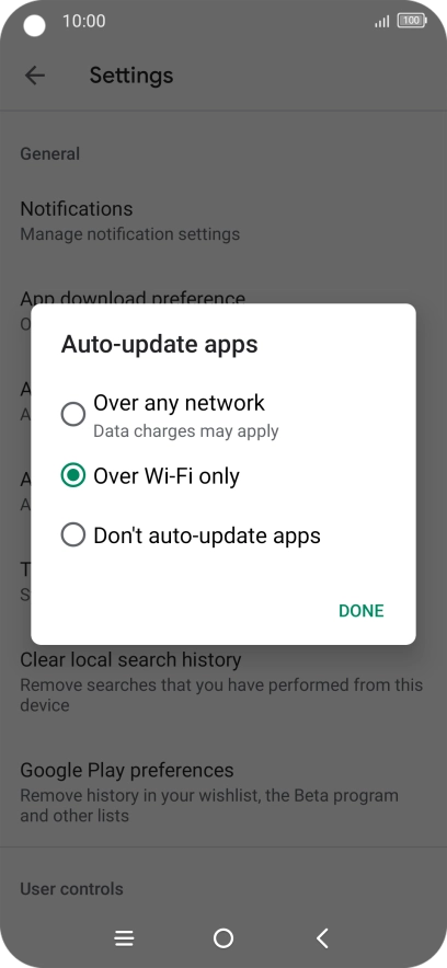 To turn on automatic update of apps using mobile network, press Over any network.