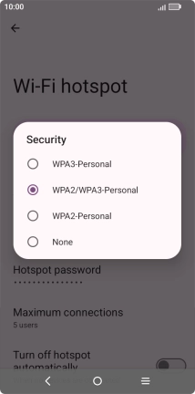 Press WPA3-Personal to password protect your Wi-Fi hotspot.