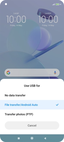 Press File transfer/Android Auto.