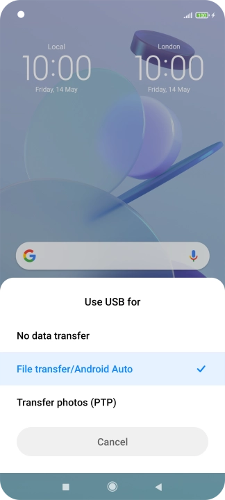 Press File transfer/Android Auto.