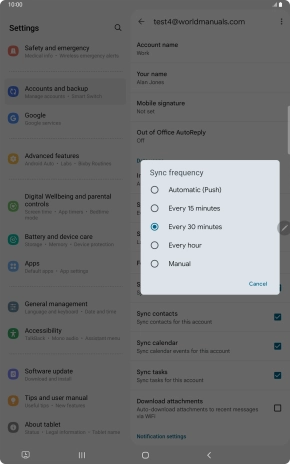 Press the required setting.