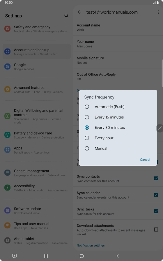 Press the required setting.