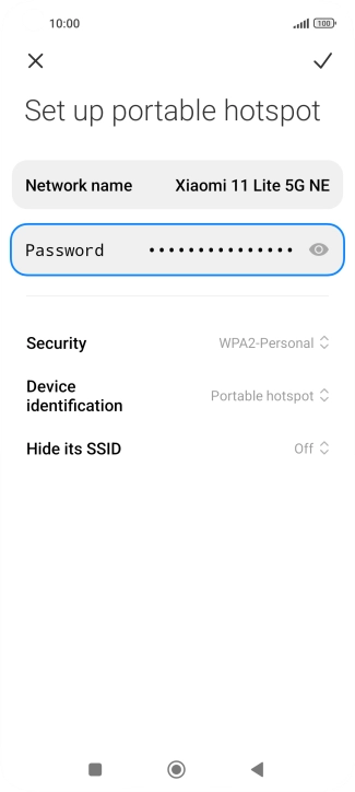 Press Network name and key in the required name for the Wi-Fi hotspot.