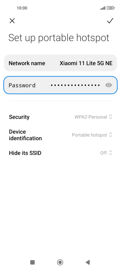 Press Network name and key in the required name for the Wi-Fi hotspot.